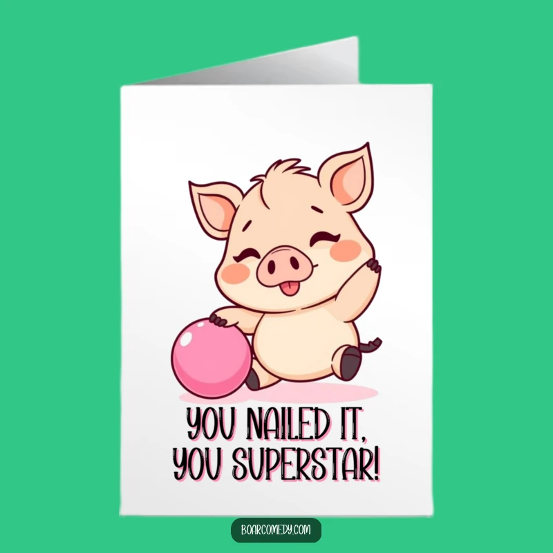 Free Printable Kawaii Boar Congrats Card: Happy Pig Celebration Downloadable Greeting Gift