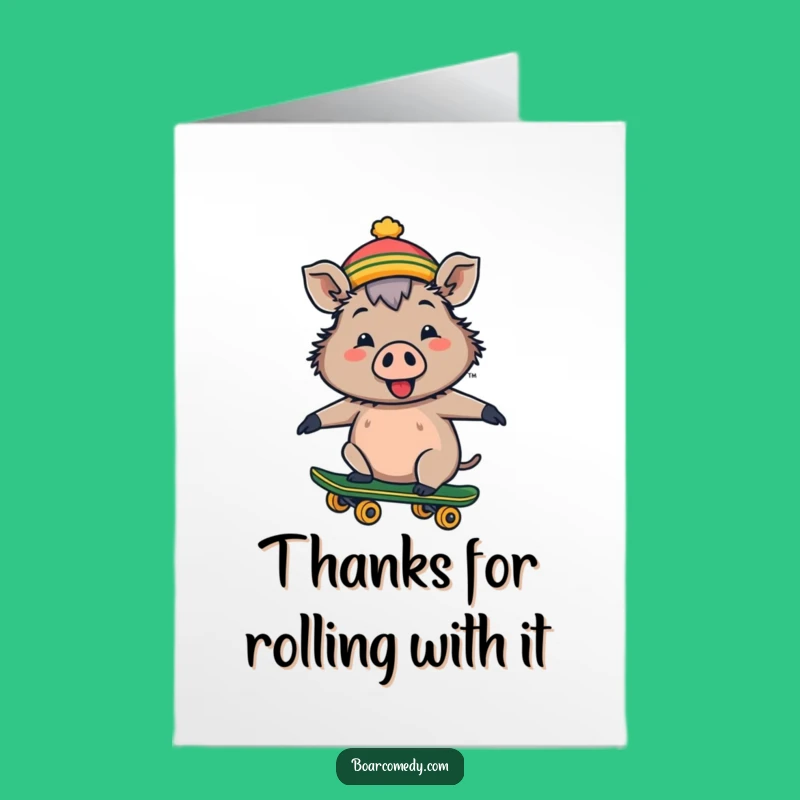 Free Printable Thank You Card: Boar Skater Thanks, Funny Hat Design, Downloadable Gratitude