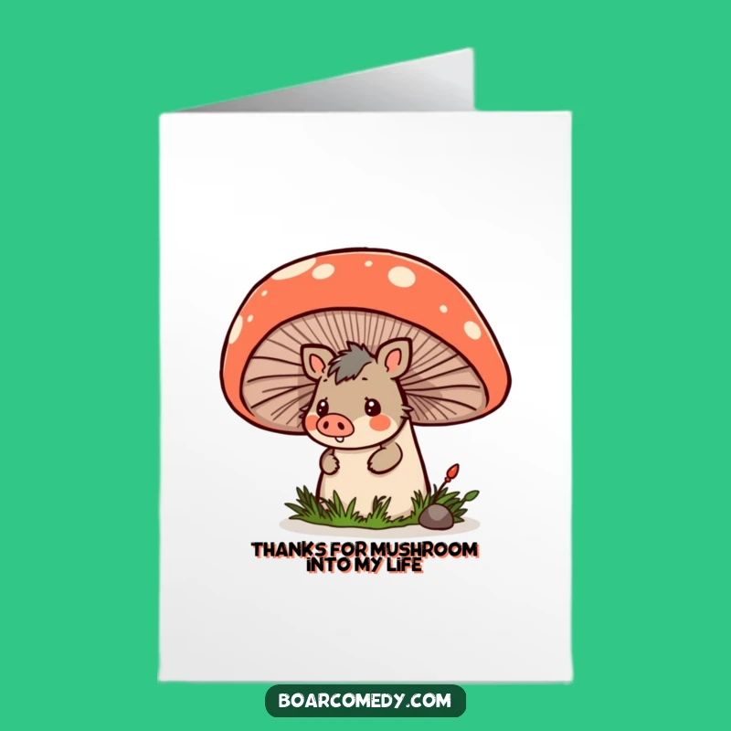 Free Printable Thank You Card: Cute Boar Mushroom Peek, Funny Downloadable for Gratitude