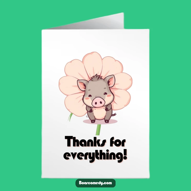 Free Printable Thank You Card: Peeking Boar Flower Funny Downloadable Gift
