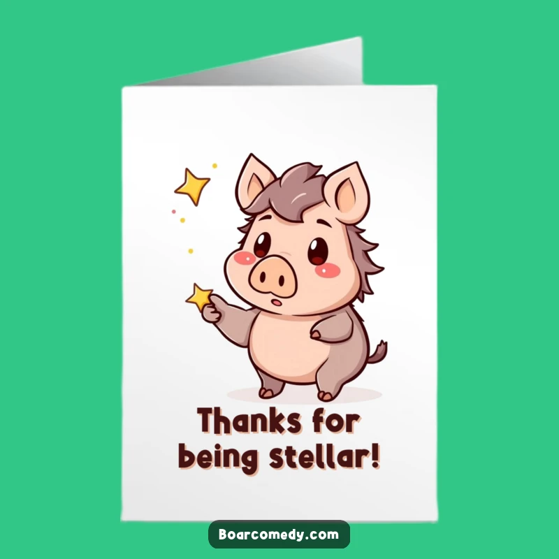 Free Printable Thank You Card: Surprised Kawaii Boar Star Gaze Downloadable Gift