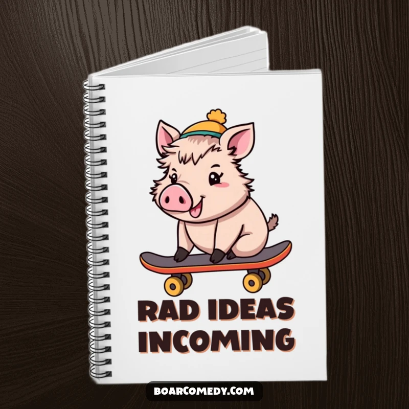 Funny Notebook: Cheerful boar in a tiny hat, riding a skateboard, perfect for jotting down notes with a cool vibe.