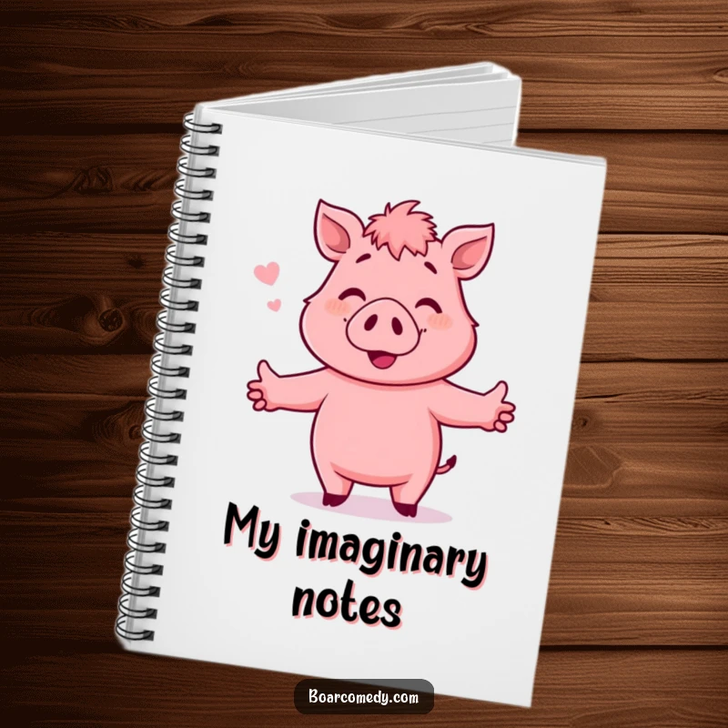 Funny Notebook: Pink, smiling boar with outstretched arms, ready for a hug, symbolizing warm thoughts.