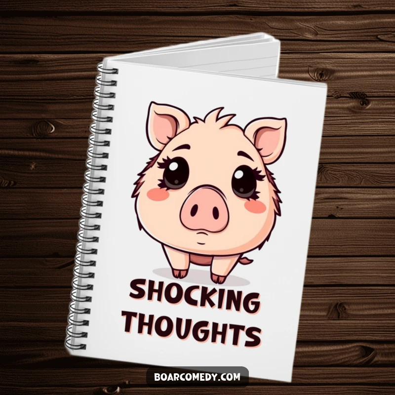 Funny Kawaii boar notebook, a surprised boar with wide eyes, great for notes or journaling.