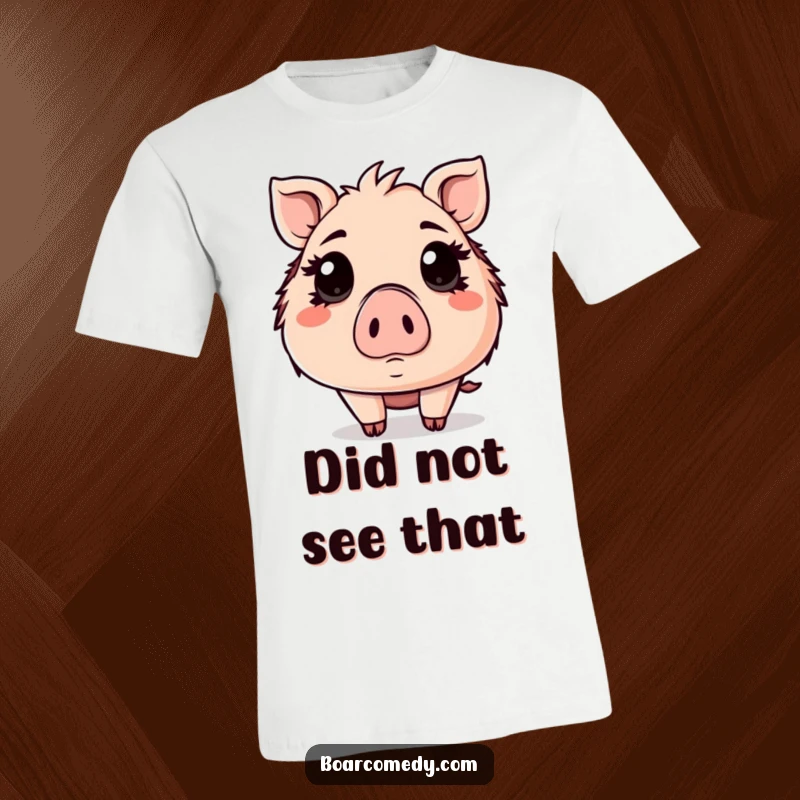 Funny Kawaii boar t-shirt, a boar with comically wide eyes, showing a look of pure surprise.