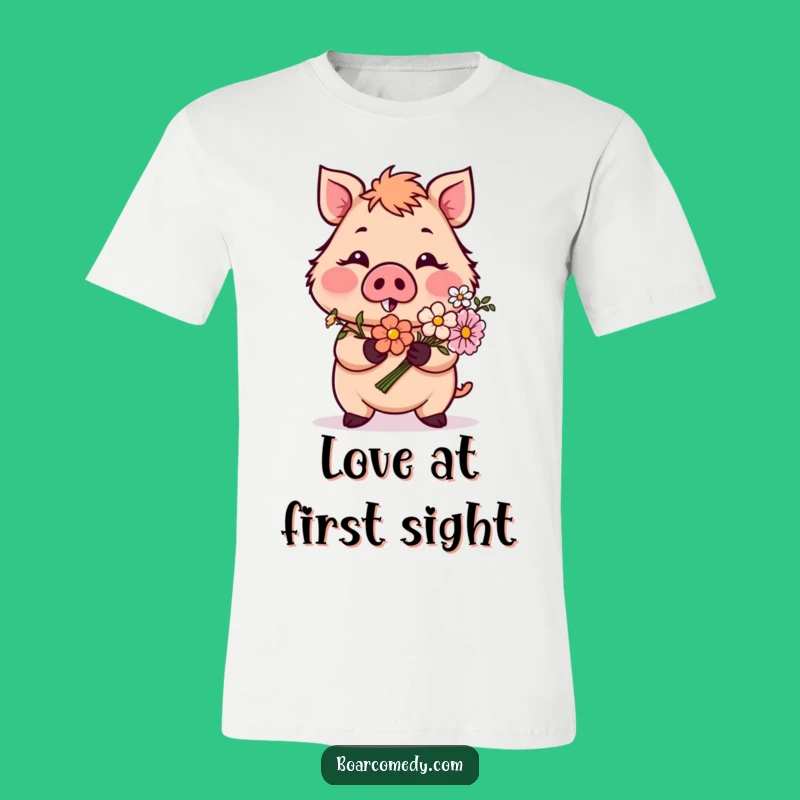 Funny Blushing Boar Flower T-Shirt: Cute Romantic Boar Apparel Gift