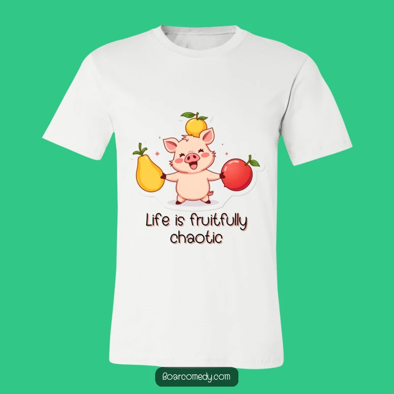 Funny Happy Boar Juggling Fruits T-Shirt - Vibrant & Fun Funny Gift