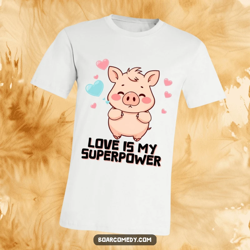 Funny chubby boar blowing charming heart-shaped bubbles, showcasing a whimsical and uplifting design. Ideal for casual wear and spreading smiles.