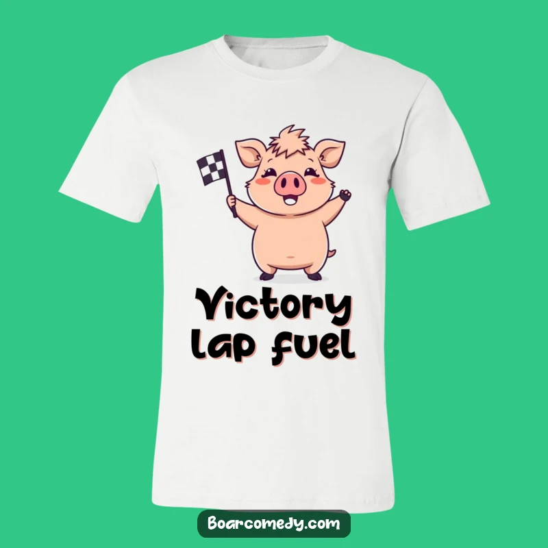 Funny Kawaii Boar T-Shirt - Waving Chequered Flag - Go Faster & Perfect Funny Gift