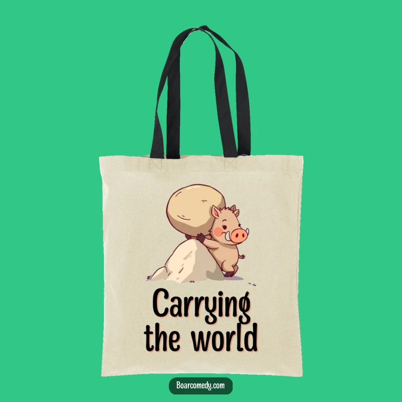 Funny Boar Uphill Push Tote Bag: Carry Your Strength Hilariously