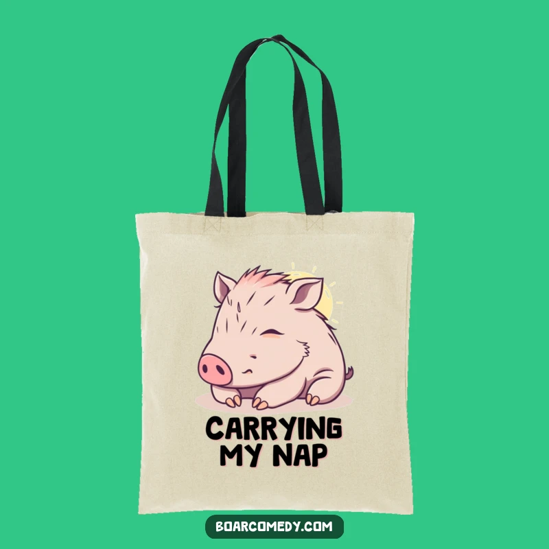 Funny Kawaii Boar Tote Bag - Sunbeam Nap Design - Carry Relaxed Vibes & Perfect Funny Gift