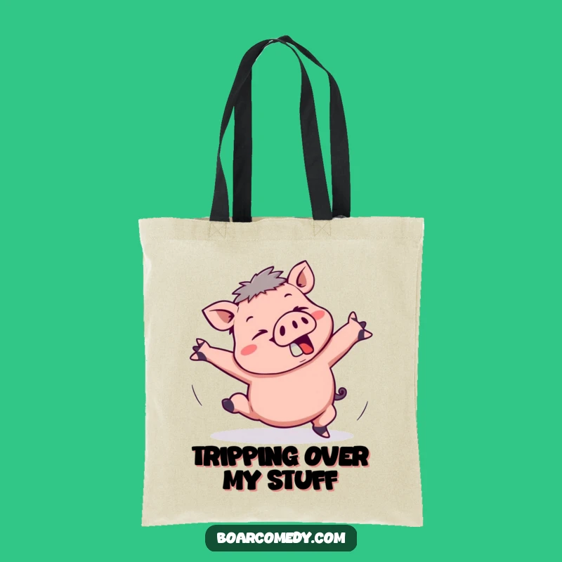 Funny Kawaii Boar Tripping Tote Bag: Comical Flail Carry-all, Great Funny Gift